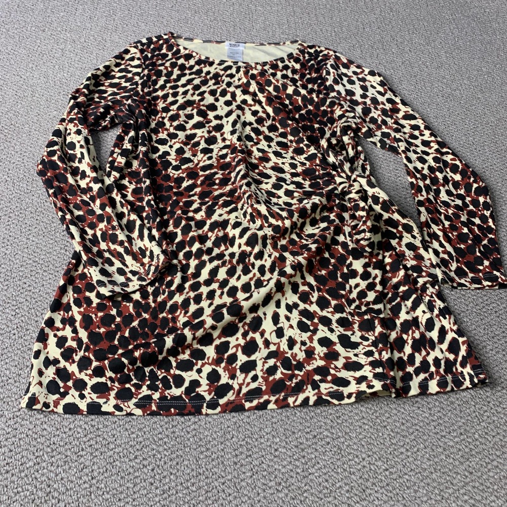 Monroe & Main‎ Womens Blouse Top Size Large Black Cream Red Leopard Long Sleeves